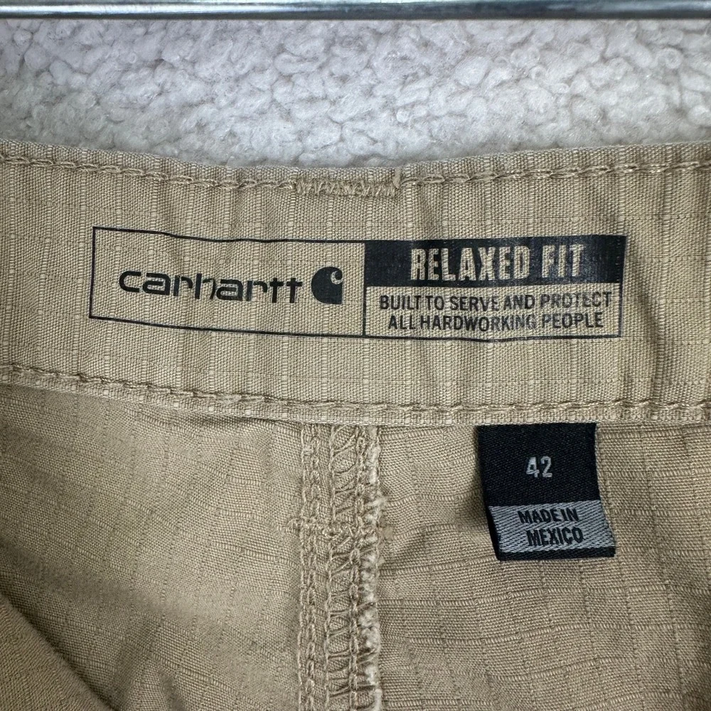 Carhartt Force Relaxed Fit Cargo Shorts Mens 42 Tan Ripstop Workwear Utility